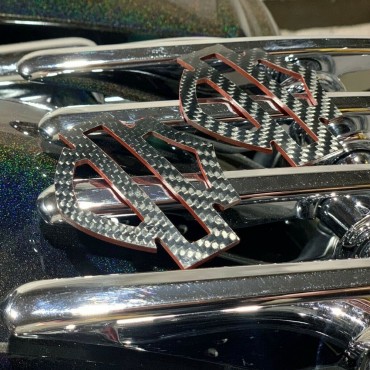 Black carbon with red edges tank emblems for Harley