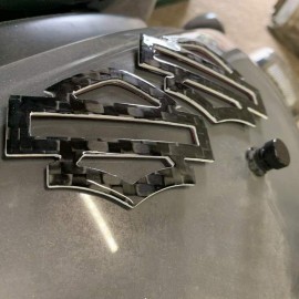 Black carbon with white edges tank emblems for Harley