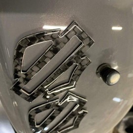Black carbon with white edges tank emblems for Harley