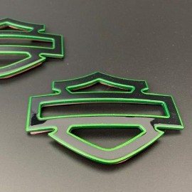 Black with green front outline tank emblems for Harley Black with green front outline tank emblems for Harley