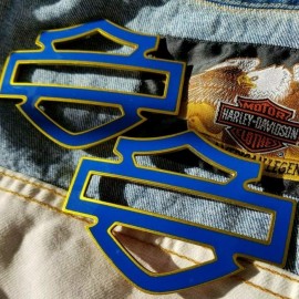 Blue with gold front outline tank emblems for Harley Blue with gold front outline tank emblems for Harley