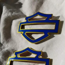 Blue with gold front outline tank emblems for Harley Blue with gold front outline tank emblems for Harley