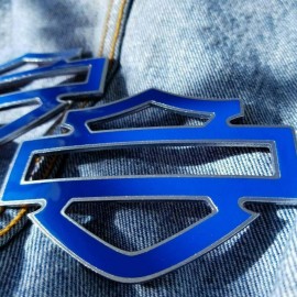Blue with silver front outline tank emblems for Harley