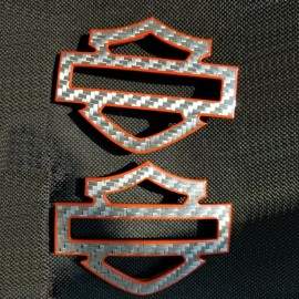 Silver carbon with orange front outline tank emblems for Harley Silver carbon with orange front outline tank emblems for Harley
