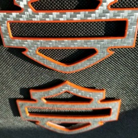 Silver carbon with orange front outline tank emblems for Harley Silver carbon with orange front outline tank emblems for Harley