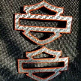 Silver carbon with orange front outline tank emblems for Harley Silver carbon with orange front outline tank emblems for Harley
