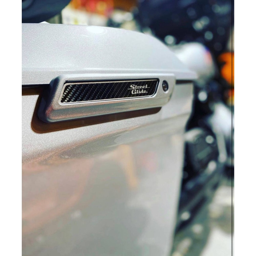 thumbnail image 2 of Pair Of Gloss Black Decals For Harley Saddlebag Latch Reflectors - Fits 2014 Models (6.25" X 0.75") 2 of 13